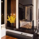 Semineu din fonta pe lemne Edna pe colt dreapta, cu 2 fete sticla laterale